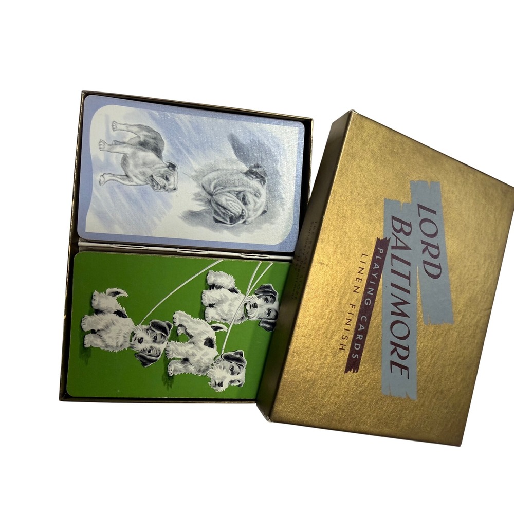 Vintage Lord Baltimore Playing Cards Double Deck Linen Finish Dog Illustrations
